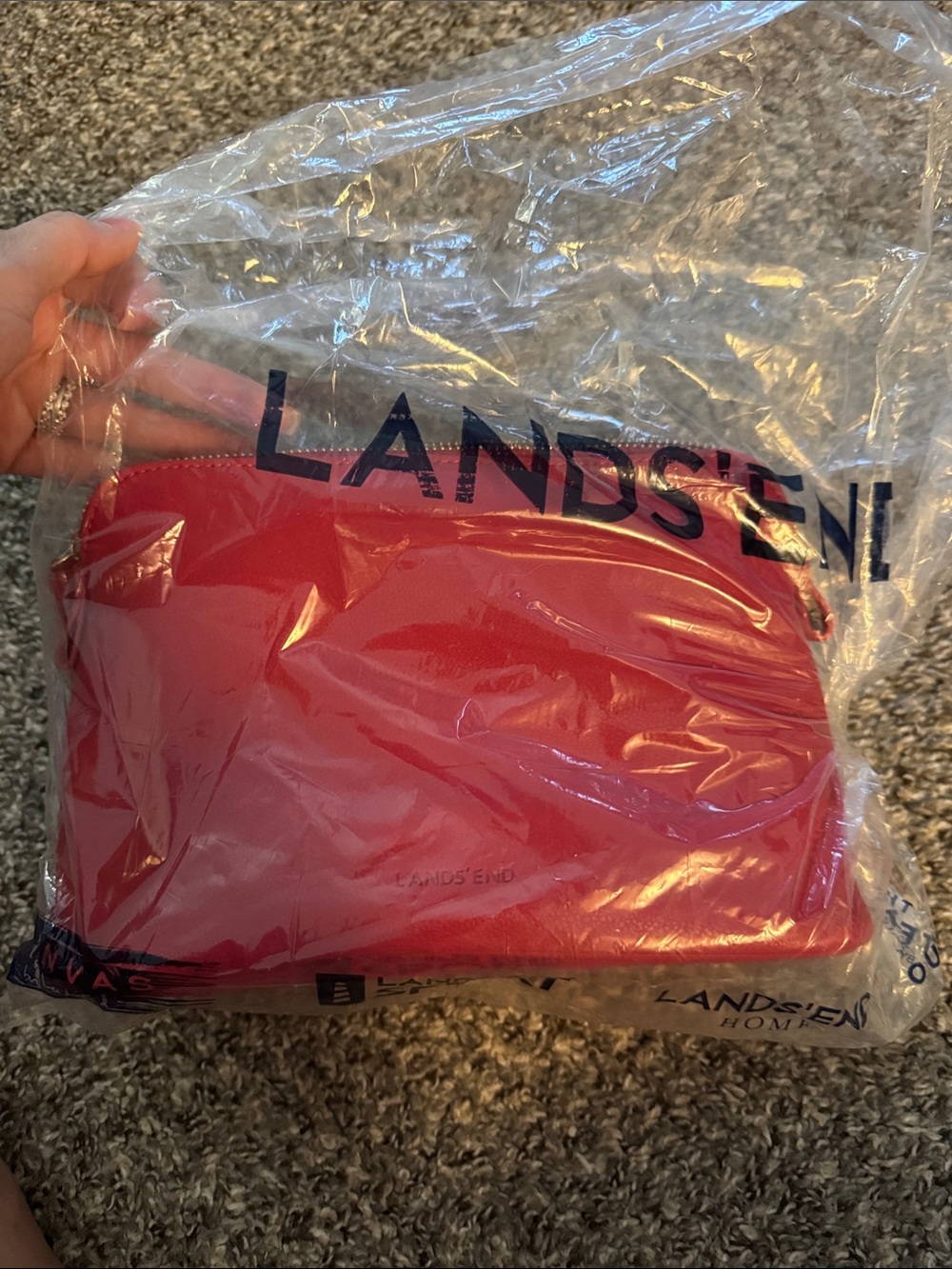 Lands' End bright red zip cosmetic pouch